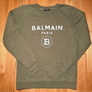 Balmain Military Green White Logo Runway Sweatshirt 🔥